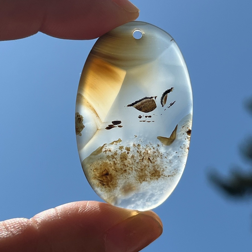 Sterling silver interesting face natural agate pendant 1313‎